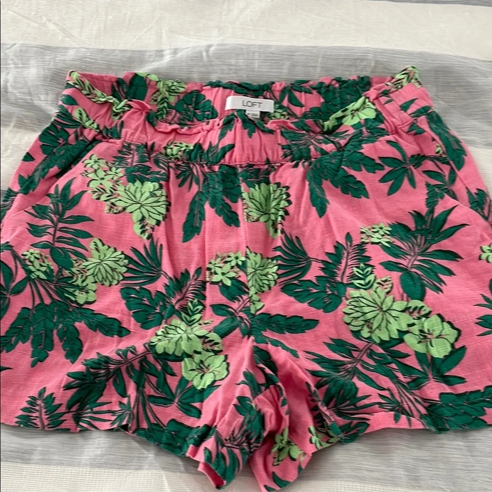 LOFT High Waist Pink Floral Shorts - Picture 1 of 3